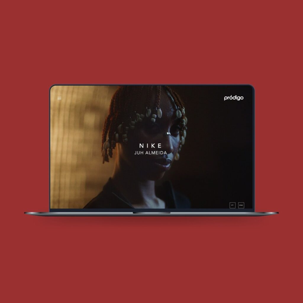 Homepage do website institucional da Pródigo Filmes, com design criativo, navegação rápida e foco em produções audiovisuais